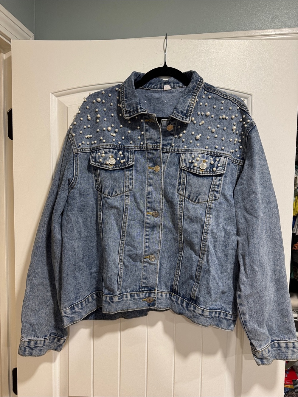 Wifey 3XL Pearl-Embellished Light Blue Denim Jacket - Women